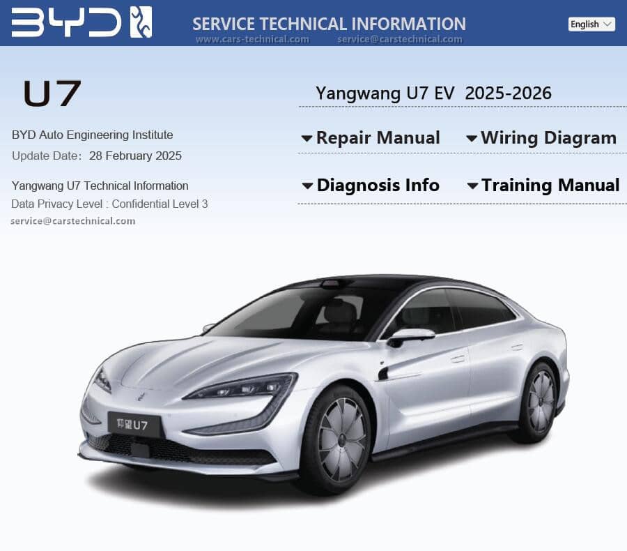 BYD Yangwang U7 EV Service Repair Manual Technical Information